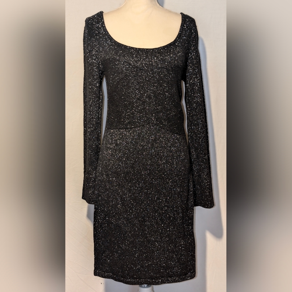 Women's White House Black Market dress. Shiny black, long sleeve. Sz. M. NWOT
